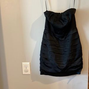 Strapless rouged mini black dress
